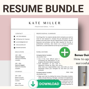Paquete de plantillas de currículum limpio para MS Word, CV, con carta de presentación, referencias y carta de agradecimiento, ¡incluida una guía adicional!e