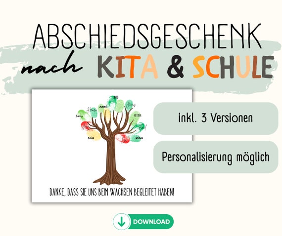 Abschiedsgeschenk für Kita und Schule I Fingerabdruck I Baum I Vorlage Fingerstempel I Geschenk I Erzieher I Dankeschön I Lehrer I PDF