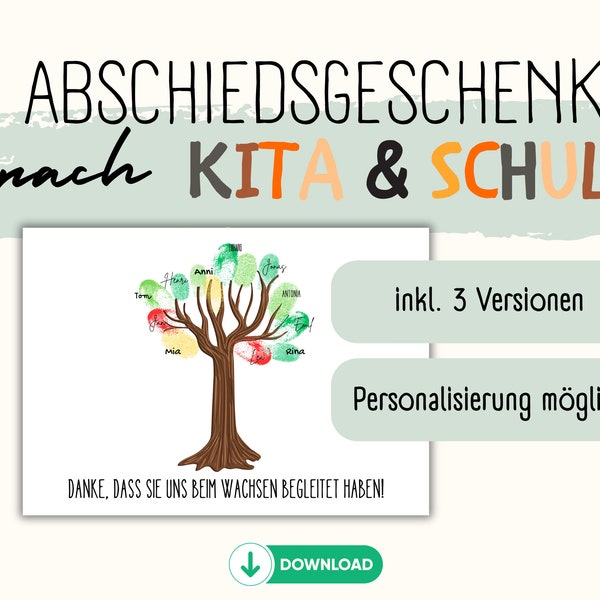 Abschiedsgeschenk für Kita und Schule I Fingerabdruck I Baum I Vorlage Fingerstempel I Geschenk I Erzieher I Dankeschön I Lehrer I PDF