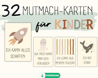 32 Mutmach-Karten für selbstbewusste Kinder zum Ausdrucken I Affirmationskarten I positieve Glaubenssätze I Achtsamkeit I Sofort-Download