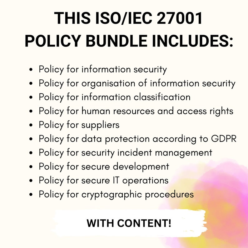 ISO/IEC 27001 Policy Bundle, ISMS, Information Security Management System, Template, Editable