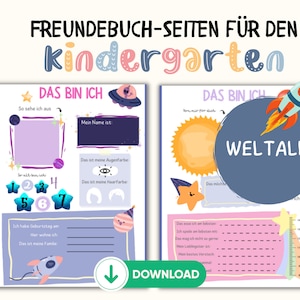 Freundebuchseiten I Freundekarten I Kindergarten-Freunde I Kita-Freunde in zwei Versionen zum Downloaden und Ausdrucken - Thema Weltall