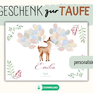Personalisiertes Taufgeschenk I Fingerabdruck I Gästeposter I Geschenk I Taufe I Fingerabdruck Ballons I zum Ausdrucken I Download I Reh