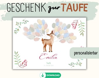 Personalisiertes Taufgeschenk I Fingerabdruck I Gästeposter I Geschenk I Taufe I Fingerabdruck Ballons I zum Ausdrucken I Download I Reh