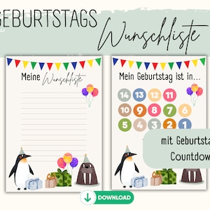 Geburtstags-Wunschliste für Kinder I Wunschliste I Kinder I Geburtstags-Countdown I Countdown für Geburtstag I Geburtstag I Zum Ausdrucken
