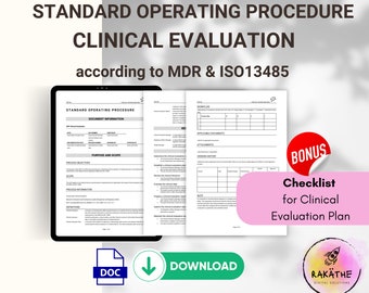 Clinical Evaluation SOP, MDR ISO 13485, Checklist (Digital Download)