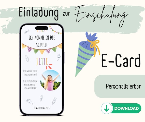 Ecard Einladung Einschulung I digitale Einladung I WhatsApp I Mail I personalisierbar I E-Card I Schule I Einladung I Einschulung I digital
