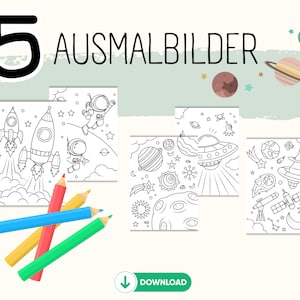 5 Ausmalbilder für Weltall-Fans zum Ausdrucken I Malbilder I Ausmalseiten I Download I Malvorlagen I Weltall I Weltraum I Space I Digital