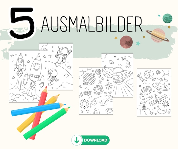 5 Ausmalbilder für Weltall-Fans zum Ausdrucken I Malbilder I Ausmalseiten I Download I Malvorlagen I Weltall I Weltraum I Space I Digital