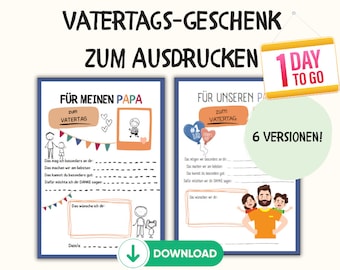 Last-Minute Vatertagsgeschenk zum Ausdrucken I Geschenk für Vatertag I Liebeserklärung an Papa I Sofort Download I 6 Versionen als PDF