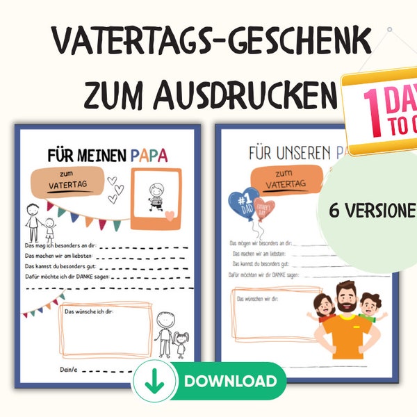 Last-Minute Vatertagsgeschenk zum Ausdrucken I Geschenk für Vatertag I Liebeserklärung an Papa I Sofort Download I 6 Versionen als PDF