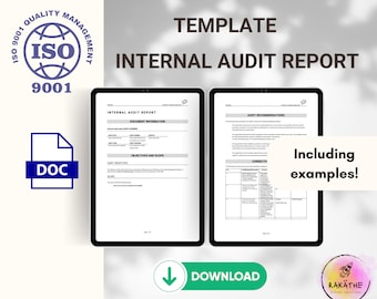Internal Audit Report Template, ISO9001, Editable MS Word (Digital Product)