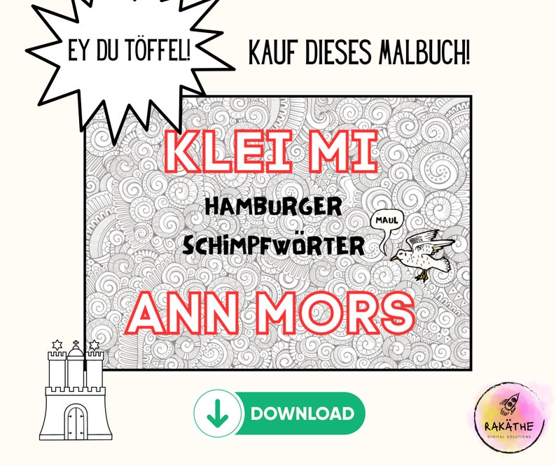 Klei mi ann mors - Malbuch für Erwachsene zum Ausdrucken mit Hamburger Schimpfwörtern der Extraklasse I Malbuch I Hamburg I nordisch image 1