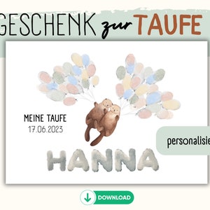 Personalisiertes Taufgeschenk I Fingerabdruck I Gästeposter I Geschenk I Taufe I Fingerabdruck Ballons I zum Ausdrucken I Download I DIY