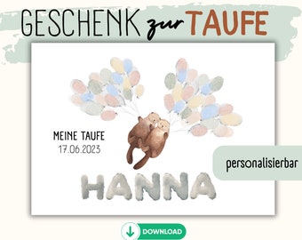 Personalisiertes Taufgeschenk I Fingerabdruck I Gästeposter I Geschenk I Taufe I Fingerabdruck Ballons I zum Ausdrucken I Download I DIY