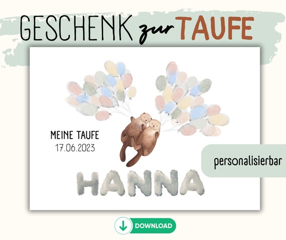Personalisiertes Taufgeschenk I Fingerabdruck I Gästeposter I Geschenk I Taufe I Fingerabdruck Ballons I zum Ausdrucken I Download I DIY