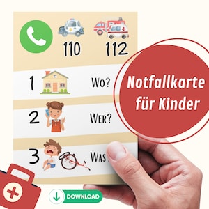 Notfallkarte Notrufkarte für Kinder I Notfallnummer I W-Fragen I SOS-Karte I Unabhängigkeit I Selbstsicherheit I Familienorganisation