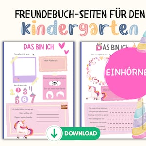 Freundebuchseiten I Freundekarten I Kindergarten-Freunde I Kita-Freunde in zwei Versionen zum Downloaden und Ausdrucken - Thema Einhörner