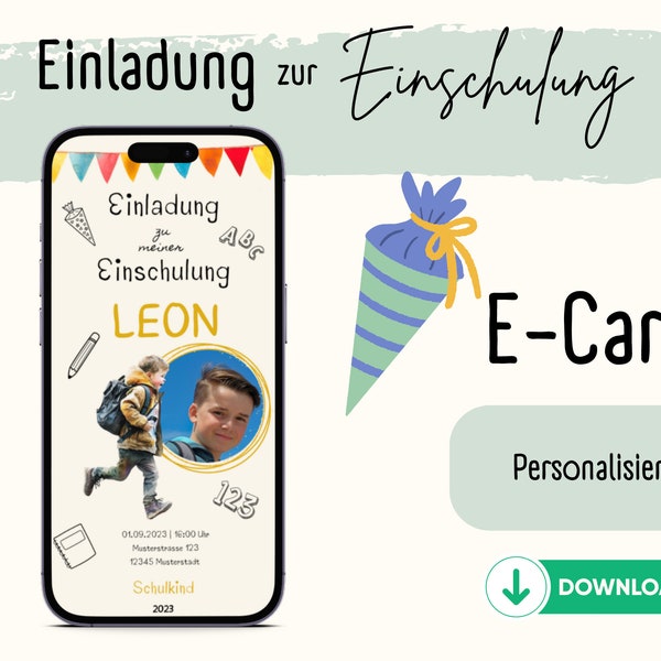 Ecard Einladung Einschulung I digitale Einladung I WhatsApp I Mail I personalisierbar I E-Card I Schule I Einladung I Einschulung I digital