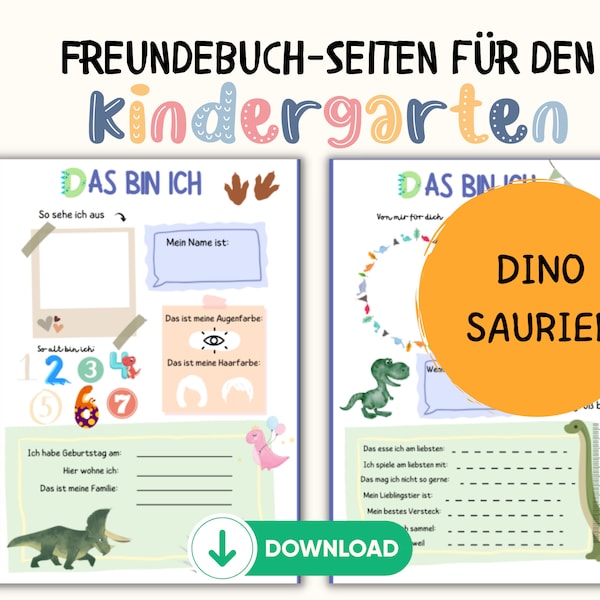 Freundebuchseiten I Freundekarten I Kindergarten-Freunde I Kita-Freunde  in zwei Versionen zum Downloaden und Ausdrucken - Thema Dinosaurier