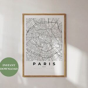 パリの地図プリント | 都市地図プリント | パリのポスター | 都市地図ウォールアート | 印刷可能なウォールアート | フランス | デジタルアート | 旅行ポスター | パリの地図