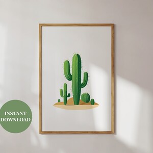 Poster Kaktus | Illustration | Wüste | Druckbare Kunst | Minimalistisches Poster | Druckbare Kunst | digitaler Download | Grün | Sand