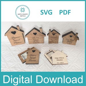 Digitaal bestand - Nieuw huiscadeau - housewarming, magnetische doos, sleutelhouder, cadeaukaarthouder, SVG-lasergesneden bestand.