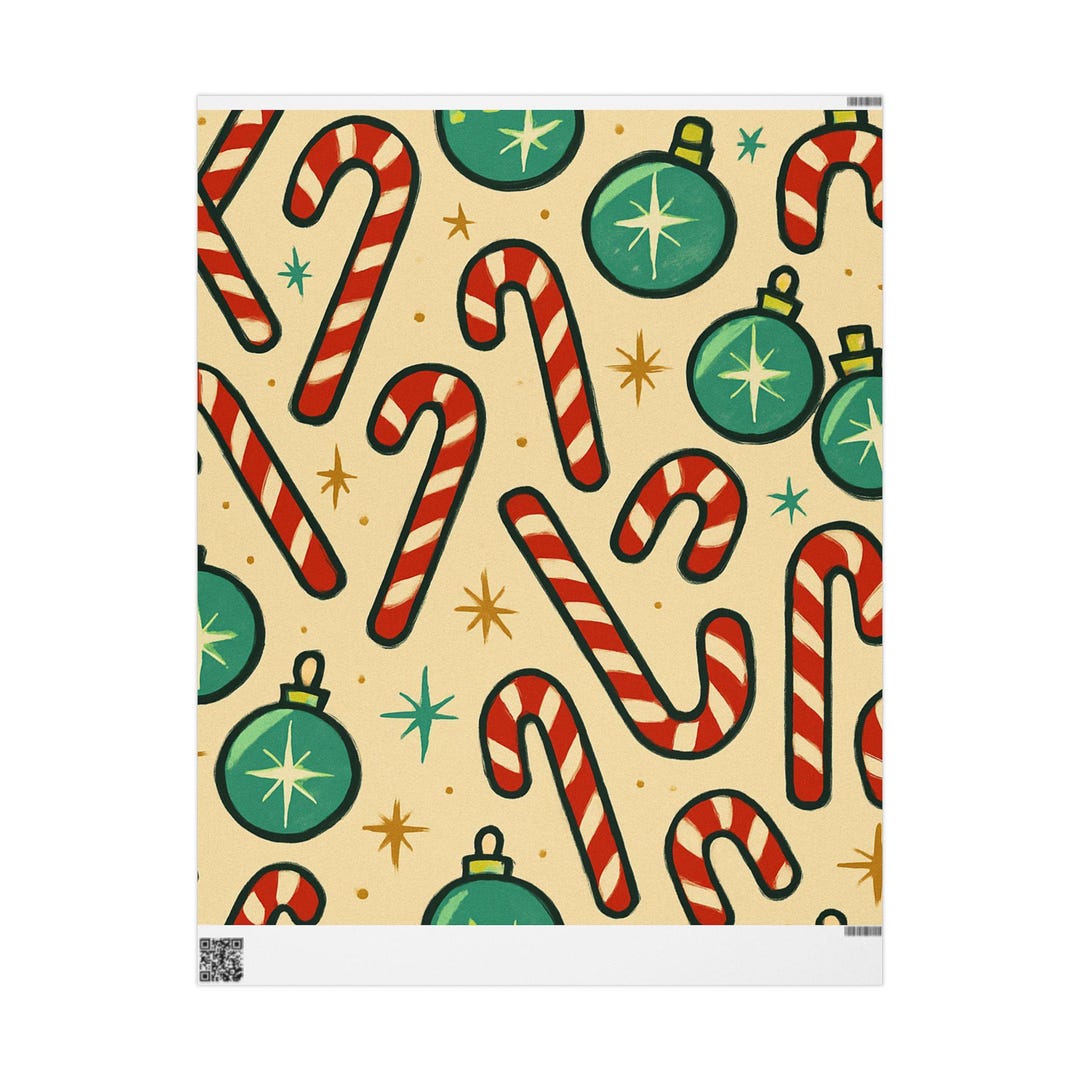 Retro Candy Cane Christmas Wrapping Paper Vintage Holiday Gift Wrap ...