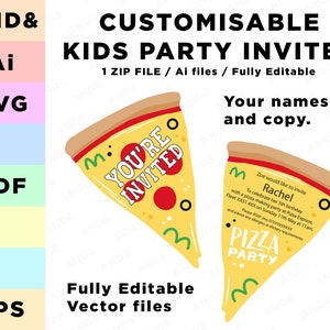 Kids party invites birthday invites Pizza party invites childrens party invites svg files birthday party artwork kids invite party kids