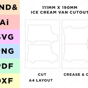 Plik do wycinania wozu z lodami, zabawne menu, ulotki, grafika liniowa, pliki SVG, pliki do wycinania, pliki DXF, pliki SVG do sprzedaży detalicznej dla Cricut, menu, furgonetka z lodami, mr whippy