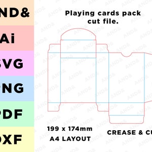 Speelkaarten vak voor dek snijden bestand Kaarten Line Art SVG-bestanden knippen bestanden DXF-bestanden Retail Svg-bestanden voor Cricut enkele lijm vak cutter-bestand