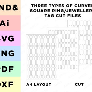 Three types of Curved ring jewellery tag cut files Line Art SVG Files Cut Files DXF Files Svg Files for Cricut necklace template cutter