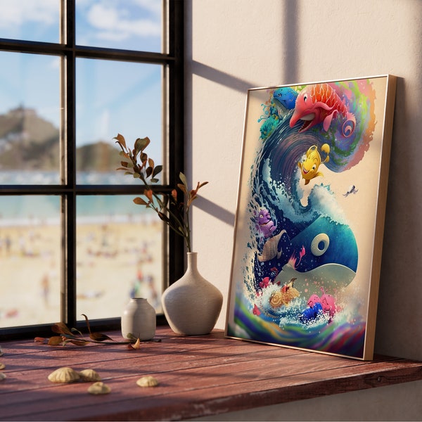 Impresionante delfín de acuarelas como arte digital para descargar en ZauberWohnung, Delfin Printable, Delfin Watercolor Poster