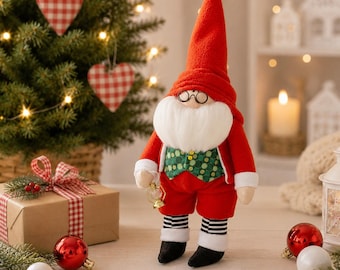 Santa Gnome Sewing Pattern PDF Christmas Dwarf Doll Tutorial Scandinavian Plush Craft