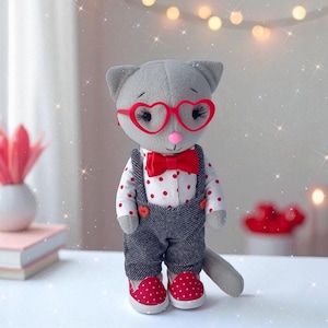 Cat Plushie Sewing Pattern for Beginner, DIY Soft Animal Toy Tutorial PDF, Valentine Stuffed Kitty, Rag Doll clothes, Cat Lover Gift