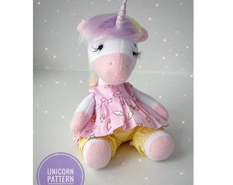 Patron de couture licorne, tutoriel de poupée licorne, peluche bricolage pour cadeau d'anniversaire, téléchargement immédiat de peluche