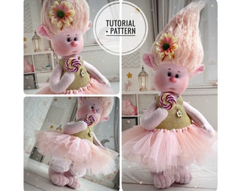 Rag doll pattern, DIY doll tutorial, Troll doll with Dress, Doll body making, Instant Download Sewing Pattern, DIY soft Troll toy