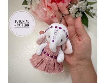 Patron peluche éléphant, mini porte clé éléphant, tuto jouet DIY, porte clé éléphant PDF, patron couture livraison numérique