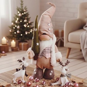 Patrón de gnomo navideño grande de costura baja Tutorial de muñeco de Papá Noel DIY Juguete navideño de 14 pulgadas