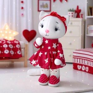 Plushie cat sewing pattern, DIY soft animal toy tutorial PDF, 10 inch stuffed kitty, Doll clothes, Beginner Pattern, Cat Lover Gift