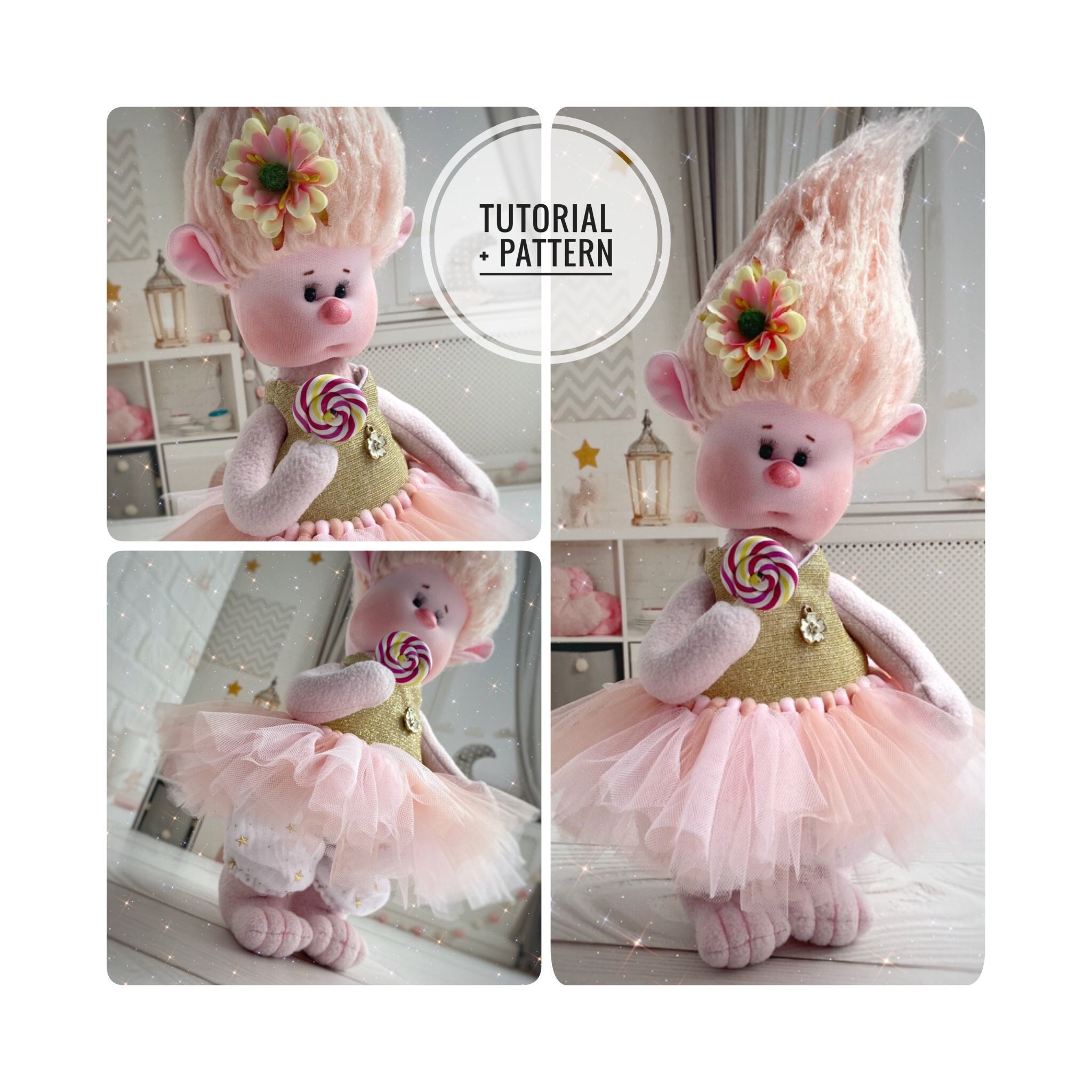 Rag Doll Pattern, DIY Doll Tutorial, Troll Doll With Dress, Doll Body