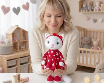 Cat Soft Toy Sewing Pattern DIY Plush Animal Doll Tutorial 10 inch Stuffed Kitty