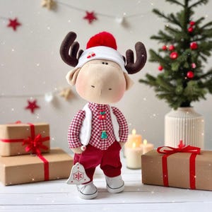 Christmas Moose sewing pattern, DIY Christmas doll tutorial, Holiday Big Moose 14 inches tall, Moose toy PATTERN in English, forest animal