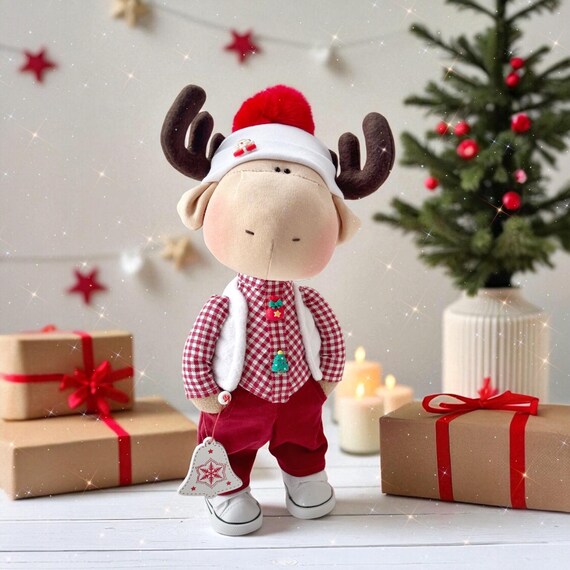 Christmas Elk Moose sewing pattern DIY Forest Animal doll tutorial Holiday Reindeer 14 inches