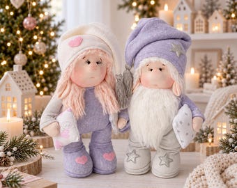 Scandinavian Christmas Gnome Sewing Pattern PDF Boy & Girl Doll Tutorial 12 Inch