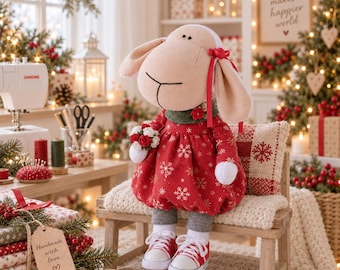 Christmas Lamb Sewing Pattern PDF 14 Inch Sheep Doll Tutorial Festive Plush Craft