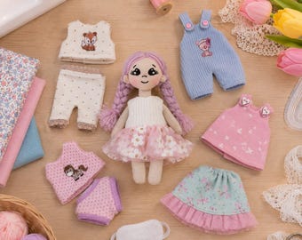 Mini Rag Doll Sewing Pattern PDF 6 Inch Clothes Tutorial Dollhouse Bag Toy