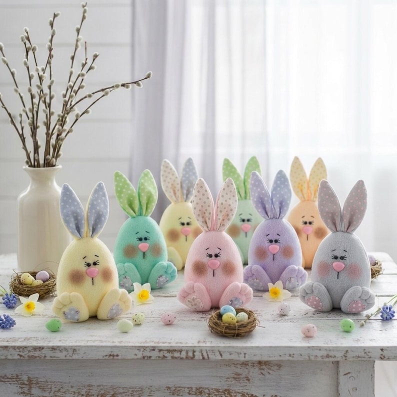 Pastel Plush Bunny Egg Sewing Pattern PDF DIY Soft Toy Tutorial Easter ...