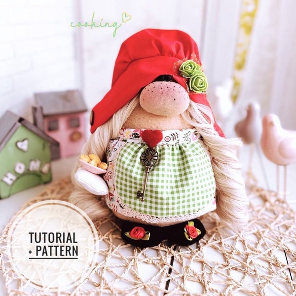 Gnome pattern, Gnome Cook girl, Chef gnome pattern, DIY Kitchen gnome tutorial, Scandinavian gnome PDF, Sewing pattern Digital Delivery
