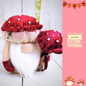 Modello PDF per gnomo fungo scandinavo, tutorial di cucito per nano agarico muscario, decorazioni autunnali fai da te, regalo autunnale fatto a mano per gli amici